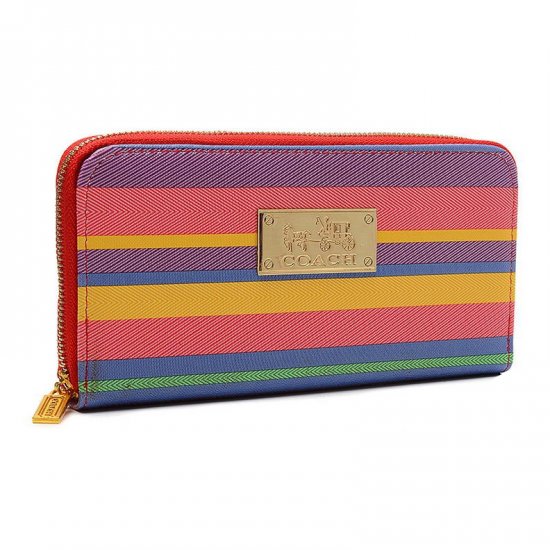 Coach Poppy Striped Large Red Multi Wallets EVB - Click Image to Close